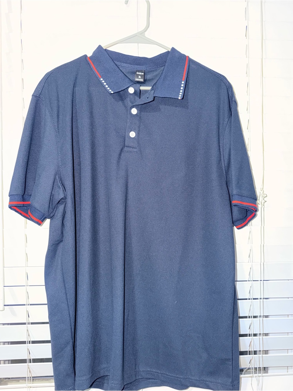 SHEIN Navy Polo with Red Accent Trim